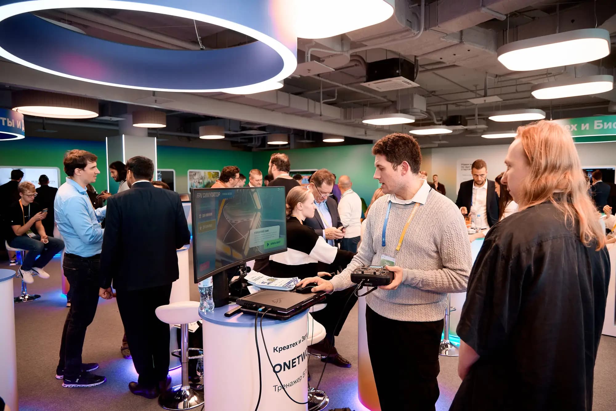 A product demo at an exhibition booth